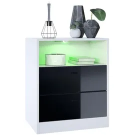 Vladon Nachttisch Pino V1 56 x 67,5 x 36 cm Weiß matt/Schwarz Hochglanz
