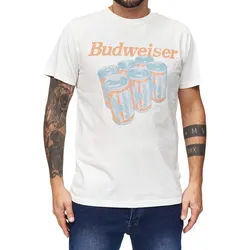 RE:COVERED X BUDWEISER Herren T-Shirt mit großem Six Pack-Print Baumwoll-Shirt Kurzarm-Shirt MMABI403 Ecru-Weiß - M