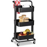 Relaxdays Rollwagen, schwarz Metall, Kunststoff, 42x84x37 cm, Esszimmer, Servierwagen