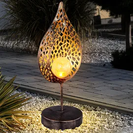 GLOBO LED Solarleuchte, Feuer-Effekt, Tropfen-Optik, Crackle gold