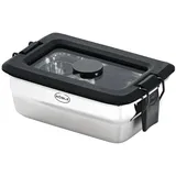 Rösle Snack-Set FLEXX 2GO 0,25 L eckig mit Glasdeckel und Clips, Edelstahl, silberfarben/schwarz