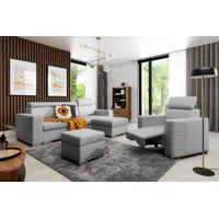 Fun Möbel Ecksofa inkl. Hocker und Sessel CANTON Stoff Liverpool Grau Ottomane Rechts - Blau