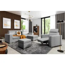 Fun Möbel Ecksofa inkl. Hocker und Sessel CANTON Stoff Liverpool Grau Ottomane Rechts - Blau