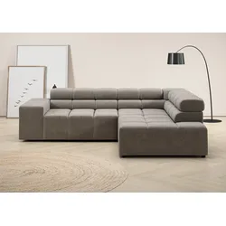 Ecksofa INOSIGN "Ancona, incl. Kopfteilverstellung + 3 Zierkissen, L-Form, Breite 249cm", silber, B:249cm H:70cm T:215cm, 100% Polyester, Sofas, wahlw. motorische Sitztiefenverstellung, B/T 249/215 cm