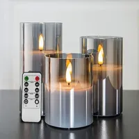 Crezuo Silbergraue Led-kerzen Aus Glas – 3er-pack – Inklusive Fernbedienung – 4, 5 Und 6 Zoll Höhe