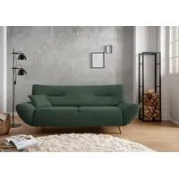 3-Sitzer INOSIGN "Drago, elegant und zeitlos, komfortabel, mit Holzfuß", grün (moosgrün), B:205cm H:81cm T:90cm, 100% Polyester, Sofas, frei im Raum stellbar, inkl. 1 Zierkissen