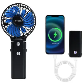 ideoon mobile 2er-Set Leistungsstarker Akku Handventilator 5200mAh Powerbank Tischventilator: USB Reiseventilator, 3 Stufen, Tragbarer Mini Ventilator