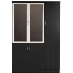 Aktenschrank Büroausstattung Büroschrank Dortmund, schwarz mit zwei Glastüren, Garderobe und Stauraum für Ordner Jet-Line