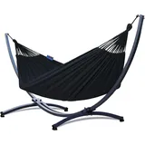 Potenza Outdoor Hängematte mit Gestell für 2 Personen I Baumwolle Doppelhängematte XXL 220x160, 200kg I Hängemattengestell 220kg, wetterfest (Schwarz, Basic Gestell Graphit)