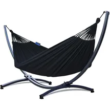 Potenza Outdoor Hängematte mit Gestell für 2 Personen I Baumwolle Doppelhängematte XXL 220x160, 200kg I Hängemattengestell 220kg, wetterfest (Schwarz, Basic Gestell Graphit)