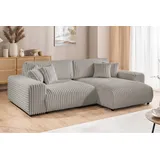 s-style möbel - Ecksofa mit Schlaffunktion und Bettkasten aus Hellgrau Plüschcord mit schöner Sitzkomfort