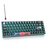 SOLIDEE mechanische Gaming Tastatur 65 Prozent,68 Tasten mit Lineare rote Schalter,Eisblaues Licht,kabelgebundene mechanische Tastatur mit LED-Hintergrundbeleuchtung,für PS5/PS4/Xbox(68 Soundwave)