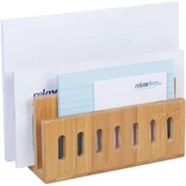 Relaxdays Dokumentenhalter Bambus, 3 Fächer, praktischer Briefständer, fürs Büro, Briefhalter, HBT: 13x18x8 cm, Natur