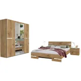 Komplettschlafzimmer WIMEX "Anna", braun (plankeneiche nachbildung, absetzung chrom), B/H: 180cm x 200cm, Spanplatte, Schlafzimmermöbel-Sets, Spar Set