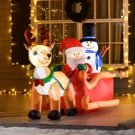 Homcom Aufblasbarer Weihnachtsmann auf Schlitten mit Schneemann