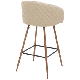 Mendler 2er-Set Barhocker HWC-D72, Barstuhl Tresenhocker Küchenhocker mit Lehne, Metall Holzoptik ~ Stoff/Textil, creme-beige