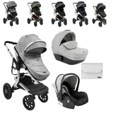 KIKKABOO Kombikinderwagen Irene 3 in 1 Babywanne Autositz Adapter Wickeltasche grau hellgrau