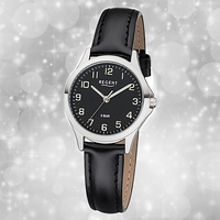 Armbanduhr Quarz Leder schwarz 2112419 Damen Uhr Regent Lederarmband UR2112419