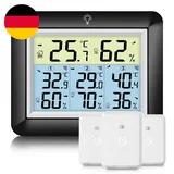 Urageuxy Funk Thermometer Mit 3 Aussensensor, Digital Thermometer Innen Außen We