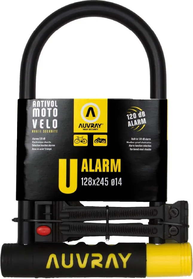 Auvray U-Alarm, Serrure en U + support - Noir/Jaune - 128 x 245 mm