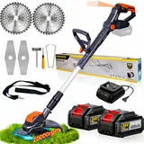 Rasentrimmer mit Akku 24v,Freischneider Mit 1300W Motor, mit 2 Akku 4.0Ah,4 Klingentypen, 9" Bürstenlose Freischneider,mit LCD-Anzeige,Rasenkantenschneider,für Garden Trimmen