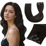 Vivien Extensions Echthaar Clip Braun 45cm Echthaar Extensions Clip in Dunkelbraun Invisible Doppelter Schuss Galtt 5Pcs 80g #2