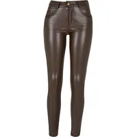 URBAN CLASSICS Ladies Mid Waist Synthetic Leather Pants in braun 29