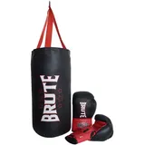 Brute Boxsack für Kinder - Sandsack Set inklusive mit Boxhandschuhen und Tasche für Jede Kampfsportart Kickboxen, Sparring, Muay Thai, Material: Leder - Farbe: Schwarz/Rot