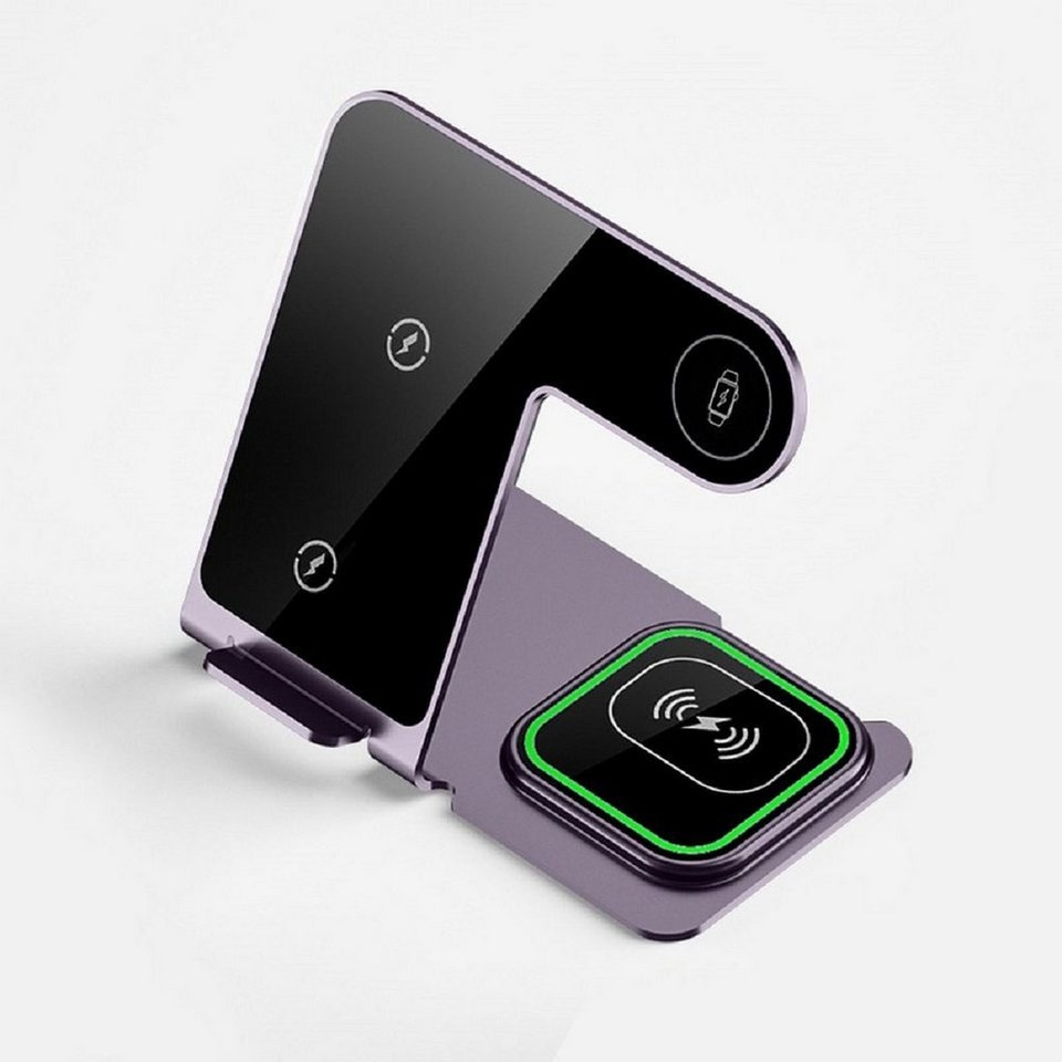 VEGER 3in1 kabellose Ladestation Smartphone, Apple Watch, Airpods Grau Akku-Ladestation grau