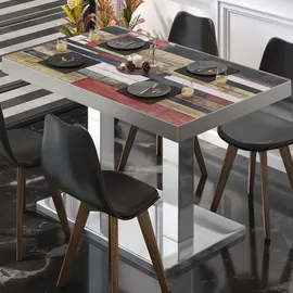 GGM Möbel Bistrotisch 110 x 60 x 77 cm Vintage Bunt/Edelstahl