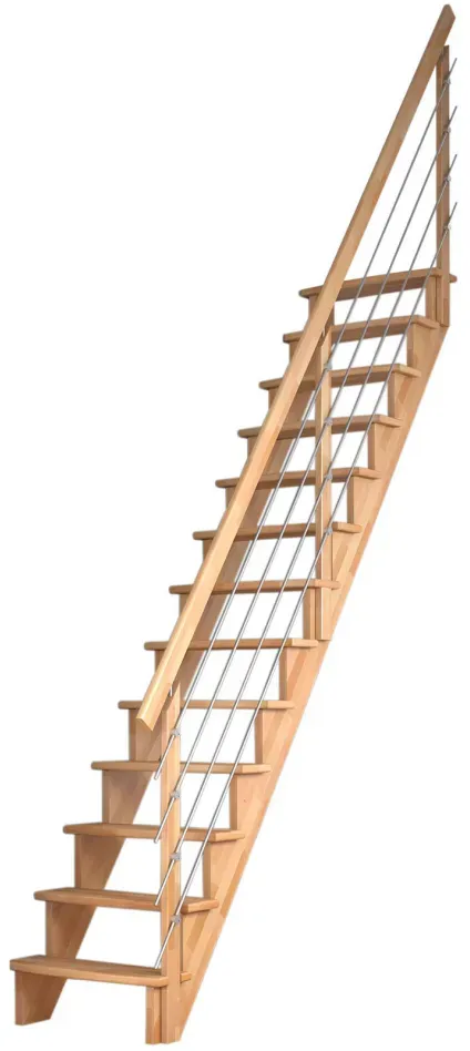 DOLLE Raumspartreppe Wangentreppe Lyon, 75 cm, Buche,Edelstahlrohre rechts,Geradelaufend,unbehandelt