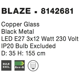 Nova Luce Blaze 3-flg. E27 60 cm Glas schwarz