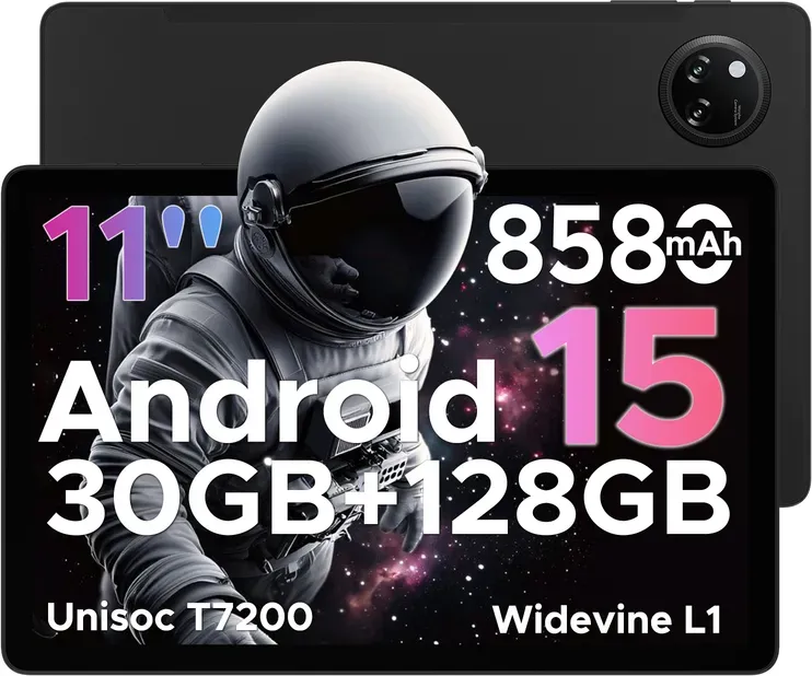 DOOGEE Tab A9 Pro+ Android 15 Tablet 11 Zoll, 30 GB RAM + 128 GB Speicher, 2 TB, Octa-Core Tablets mit 90 Hz HD-Display, 8580 mAh Android Tablets, 5G-WLAN, Widevine L1, Dual-Speaker & Gesichtserkennung, Schwarz