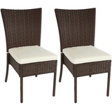 Mendler 2er-Set Poly-Rattan Stuhl HWC-G19, Balkonstuhl Gartenstuhl, stapelbar ~ braun, Kissen creme