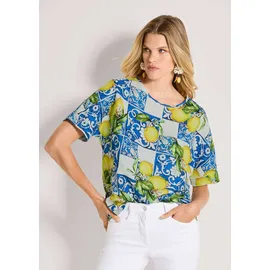 Madeleine Kurzarmbluse mit mediterranem Print Blau 40