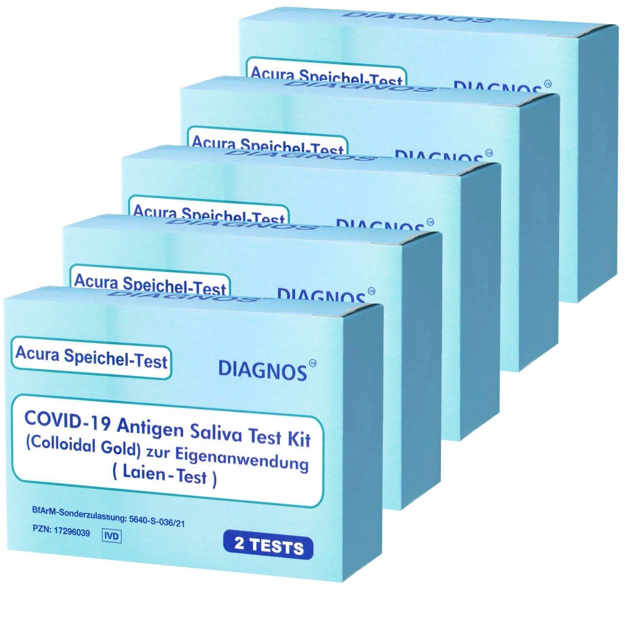 10 Acura Speichel-Test DIAGNOS COVID-19 Laientest (Spucktest) mit BfArM-Sonderzulassung, Coronavirus (SARS-Cov-2) Antigen Schnelltest, kein PCR