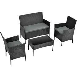 UAC Garten Lounge Set Polyrattan Gartenmöbel Set inkl. Sitzkissen, Gartensitzgruppe, Stahlgestell, Schwarz