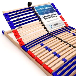 stabiler Lattenrost 100% BUCHE Lattenrahmen - Kopfteil verstellbar - SCHULTERFRÄSUNG, 7 Zonen, 42 Federleisten, Härte-Regulierung, Mittelgurt - VARIO SLEEP BEST 42® unmontiert (90x200cm)