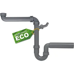 Siphon KIRCHHOFF "ECO-SAVE", grau, B:5cm H:32cm T:59cm, Polypropylen (Rezyklat), Siphons, Abfluss für Spüle, Ablaufgarnitur mit Geräteanschluss