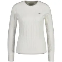 GANT Damen Pullover - STRETCH COTTON CABLE C-NECK, Rundhals, Zopfstrick, Logo Ecru 2XL