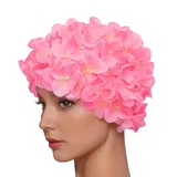 medifier Vintage Blumenmuster Retro Badekappe Badehaube für Damen, rose