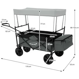 Hauki Bollerwagen L grau inkl. 2 Netztaschen und 1 Außentasche