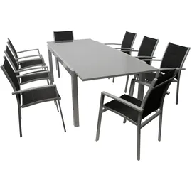 FRG Garnitur 9-teilig, Aluminium + Kunstgewebe schwarz