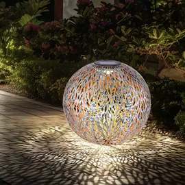 GLOBO Solar Kugelleuchte Außen Solarkugelleuchte Garten, Dekor Stanzungen, antik-silber gold, LED AKKU, DxH 27 x 38 cm, 2er Set