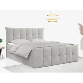 MKS Meble MKS Boxbett, Hellgrau, Textil, 2-Sitzer, H3, Rechteckig, 180x200 cm, Schlafzimmer, Betten, Boxspringbetten