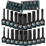 LIBRATON Schlag Hex Bit Steckschlüssel Set, 1/2" Kraft, S2-Stahl, 20-tlg Schlag-Sechskant-Bit-Steckschlüsselsatz, H5-H19, H1/4-H3/4, XPE-Aufbewahrung, Autoreparatur