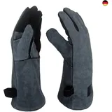 APOGO Ofenhandschuhe Backhandschuhe Grillhandschuhe 1 Paar Leder Grill Handschuhe 41x15X1.5cm Wildleder, mit Aufhängung, Topflappen für Küche und Grill Grillplatz Mikrowelle Handschuhe Schweißen