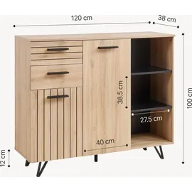 [en.casa] Noppen Sideboard 100 x 120 x 38 cm Eicheoptik Holzwerkstoff