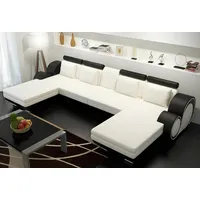 Xlmoebel Wohnlandschaft Ledersofa Berlin in U-Form mit Leder-Eckteil und USB-Anschluss, Hergestellt in Europa schwarz|weiß