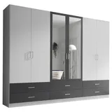 Die Möbelfundgrube Kleiderschrank JANNE mit Spiegel 272 x 211 x 55 cm Weiß/Graphit